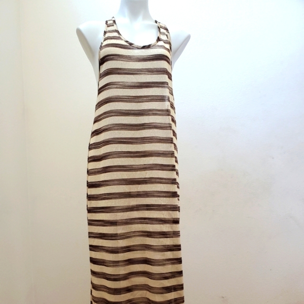 Elif for Jordan Taylor Women's Knit Black & Gold Striped A- Line Tank Dress - Picture 3 of 10